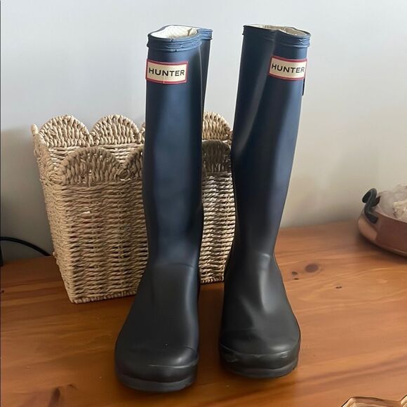 Hunter Blue Matte Finish Tall Waterproof Boots - Picture 1 of 8
